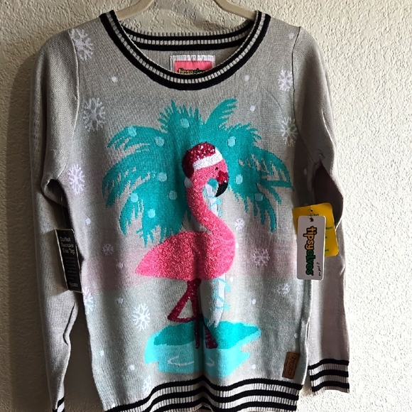 Tipsy Elves Gray and Pink Crew Neck Sweater - Picture 1 of 7